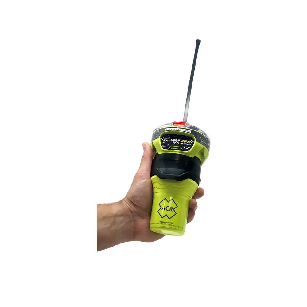ACR GlobalFix V5 AIS EPIRB with RLS & NFC held in hand