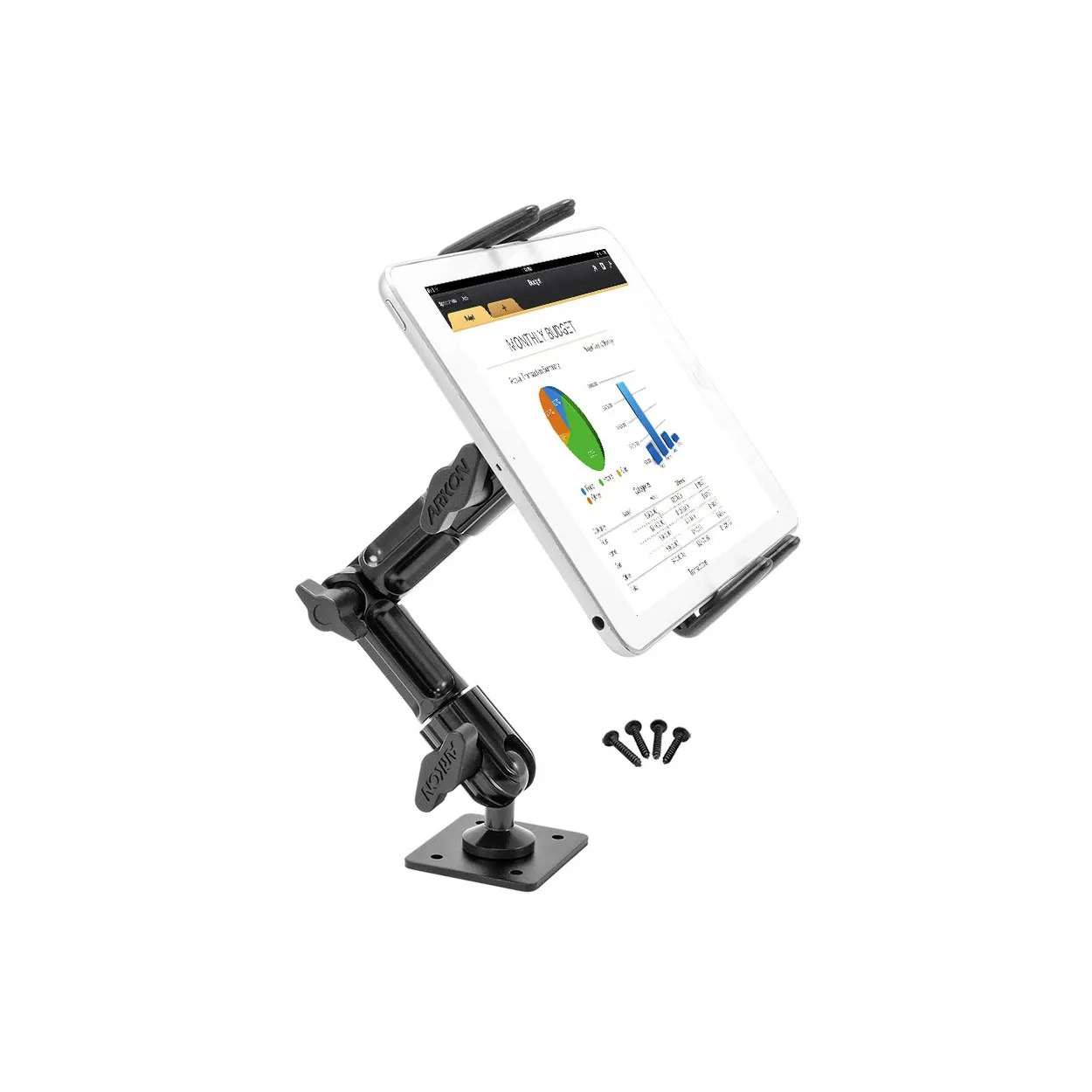 Arkon SM6HD006 Slim-Grip Ultra Heavy-Duty Multi-Angle Midsize Tablet Drilled-Base or Wall Mount with tablet