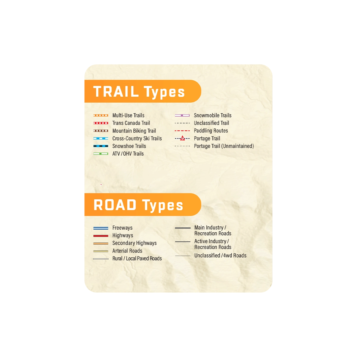 Backroad GPS maps - Road and trail types