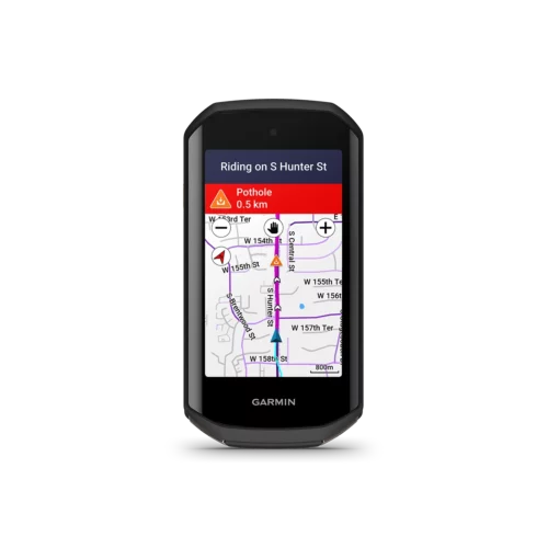 Garmin Edge 1050 cycling computer hazard routing metrics on map