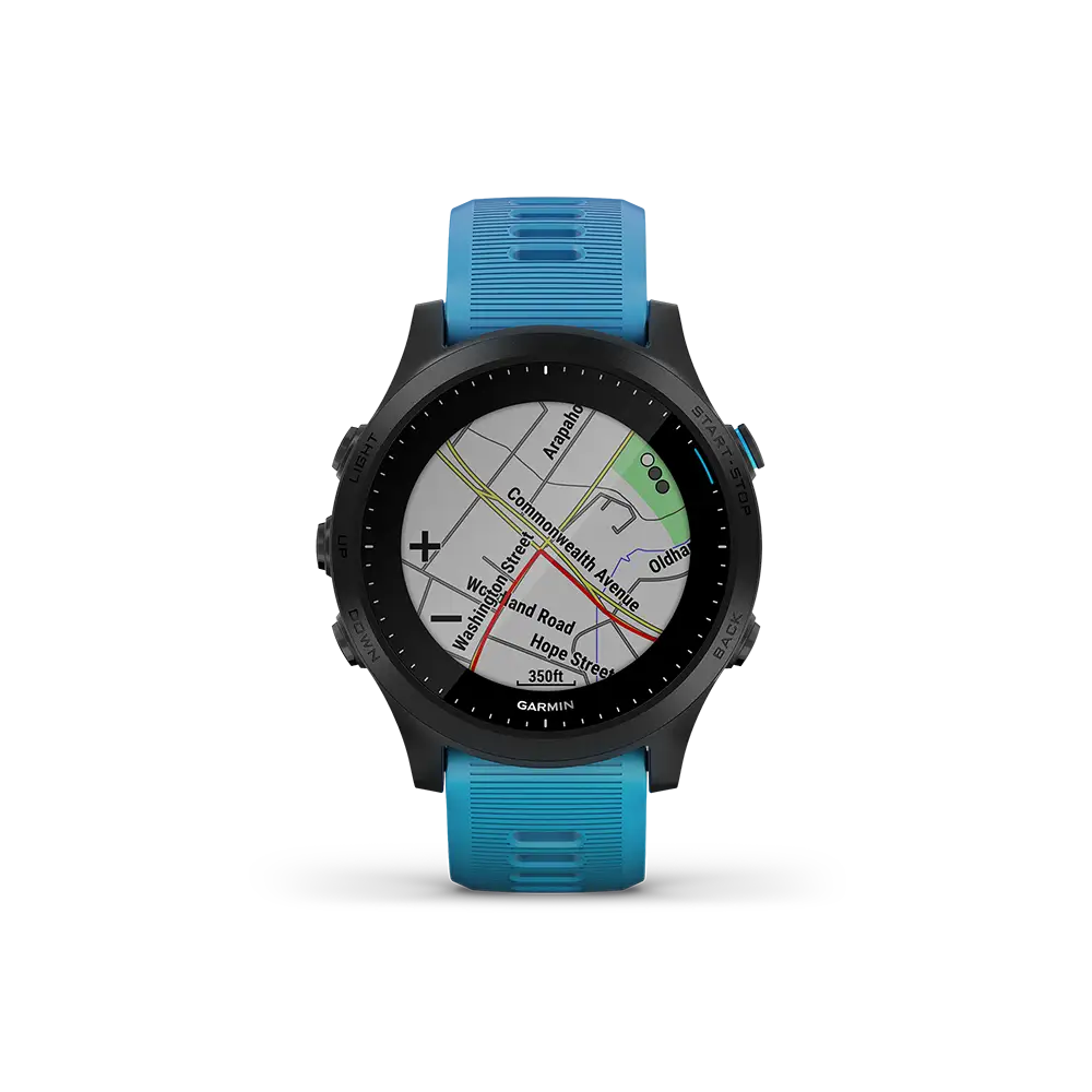 Garmin Forerunner 945 in blue with map page
