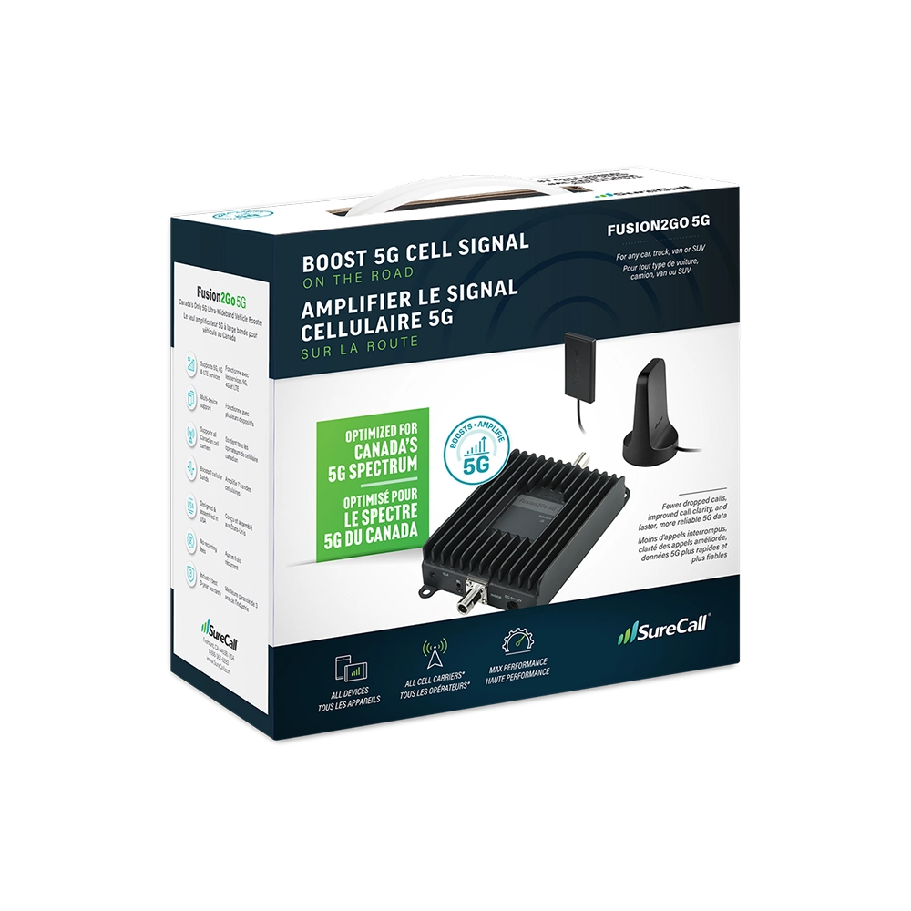 Fusion2Go 5G Vehicle Cell Signal Booster retail box