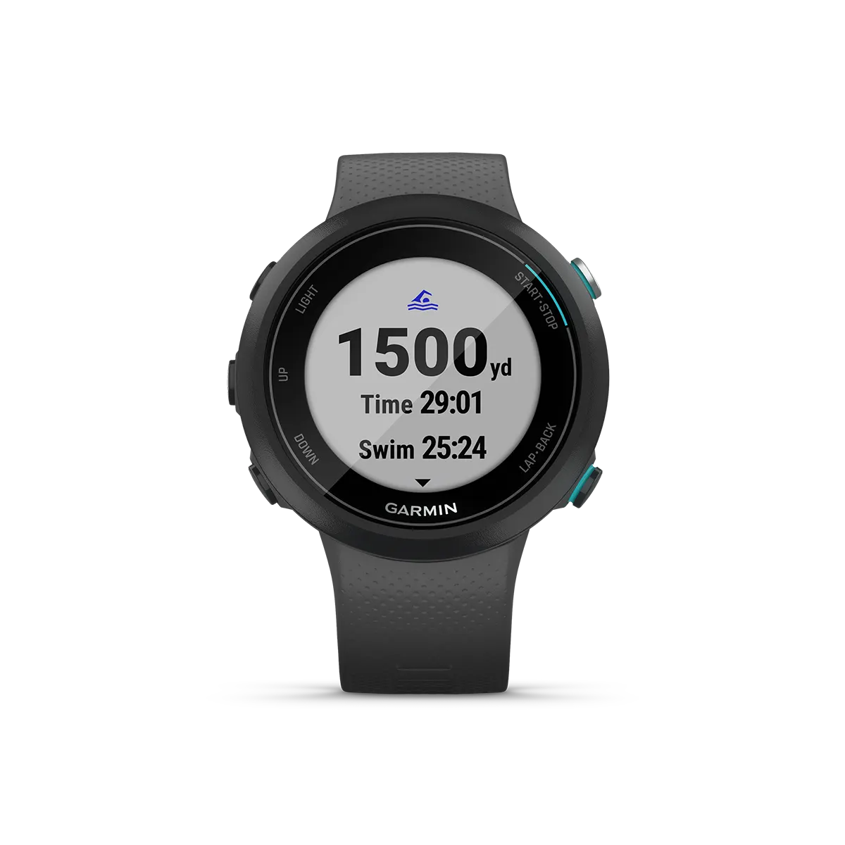 Garmin Swim 2 in slate with yardage of swimming