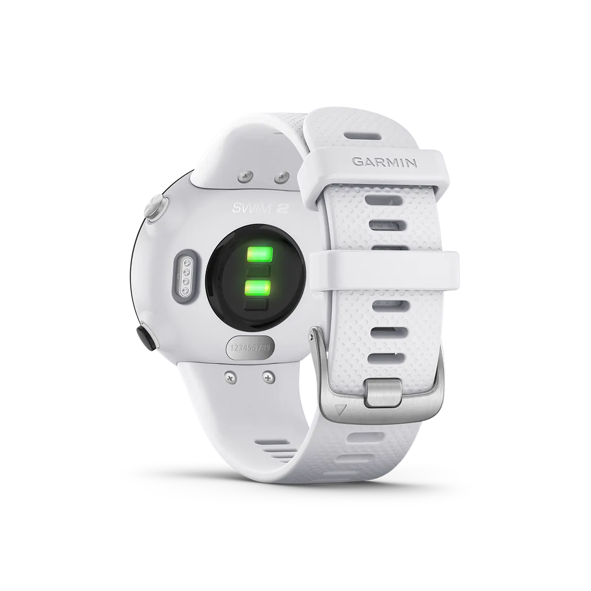 Garmin Swim 2 in whitestone back view with heart rate monitor
