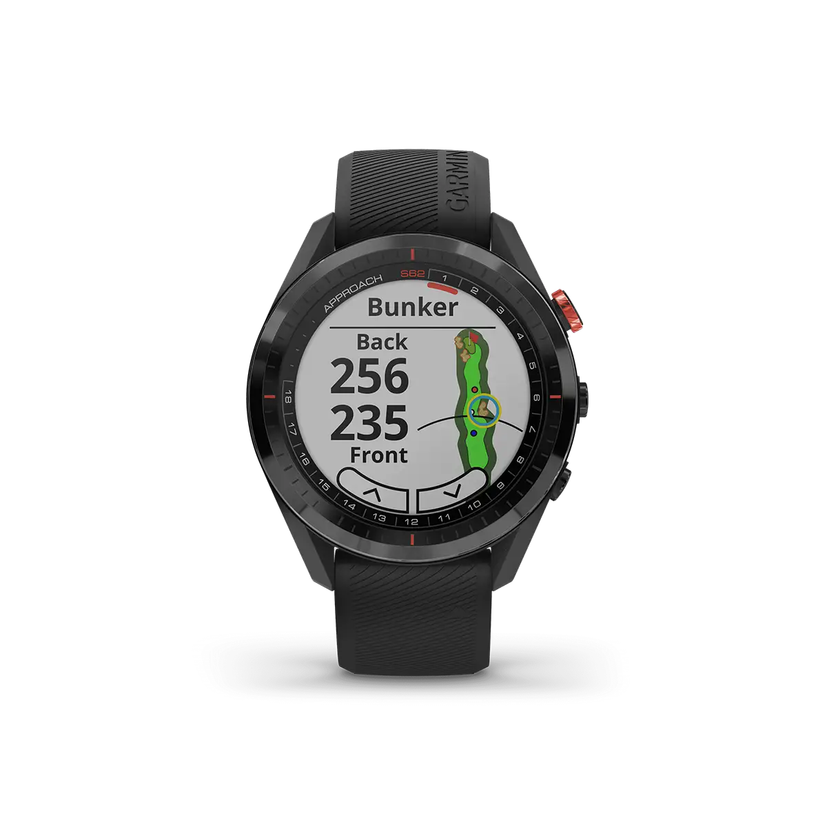 Garmin Approach S62 in black with bunker screen