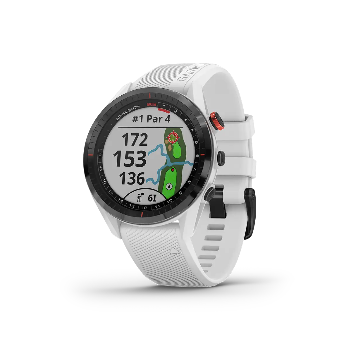 Garmin Approach S62 in white with left angled view