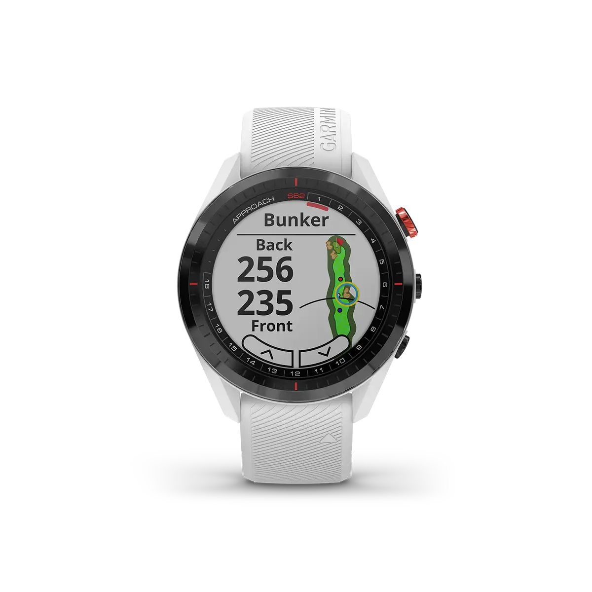 Garmin Approach S62 in white with bunker screen