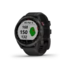 Garmin Approach S42 Golf GPS Smartwatch black angled left with golf course