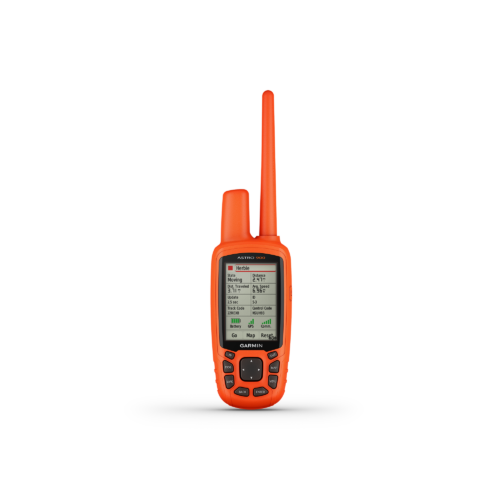 Garmin Astro 900 dog GPS tracker handheld device front view with analytics
