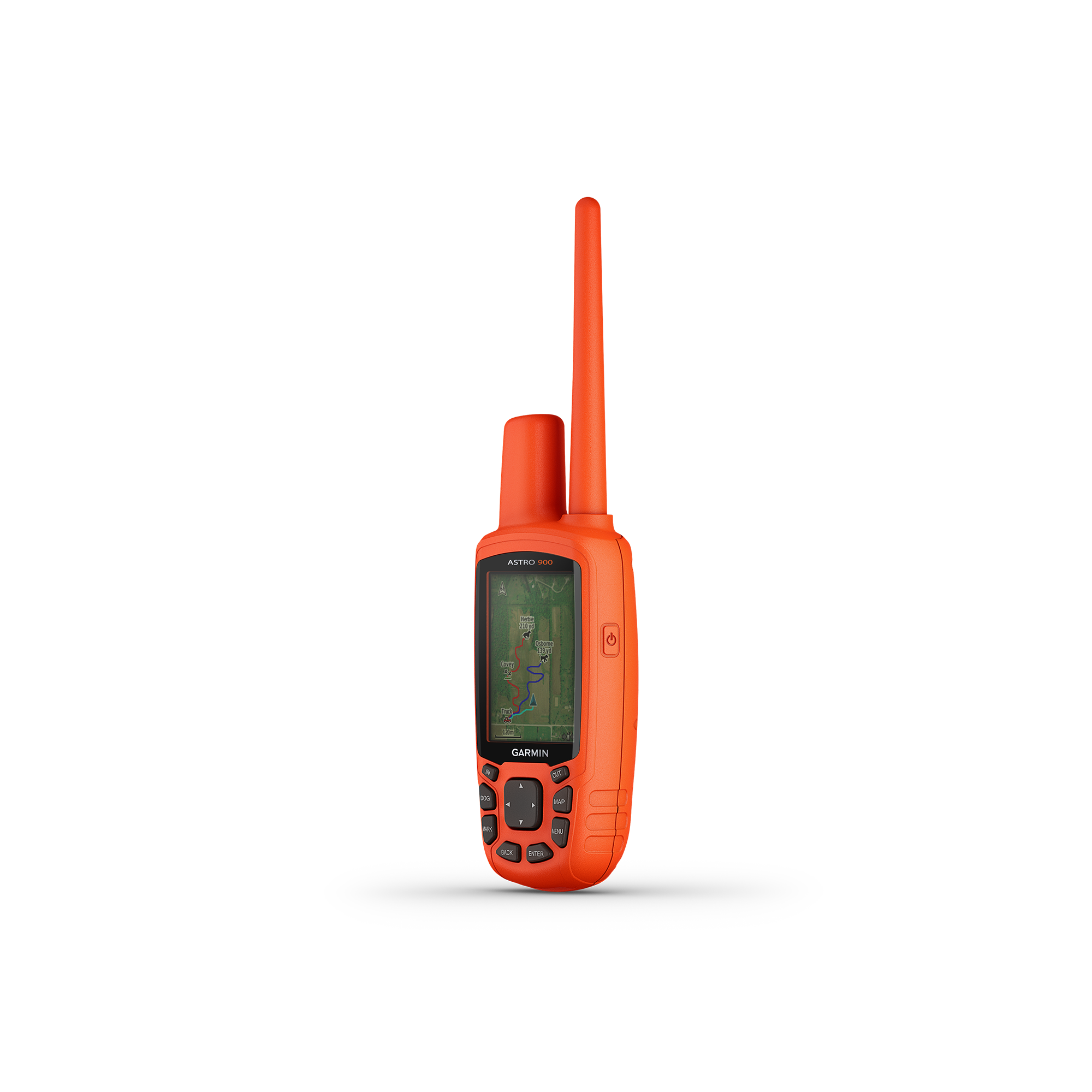 Garmin Astro 900 GPS tracker for dogs handheld device showing map view for tracking multiple dogs