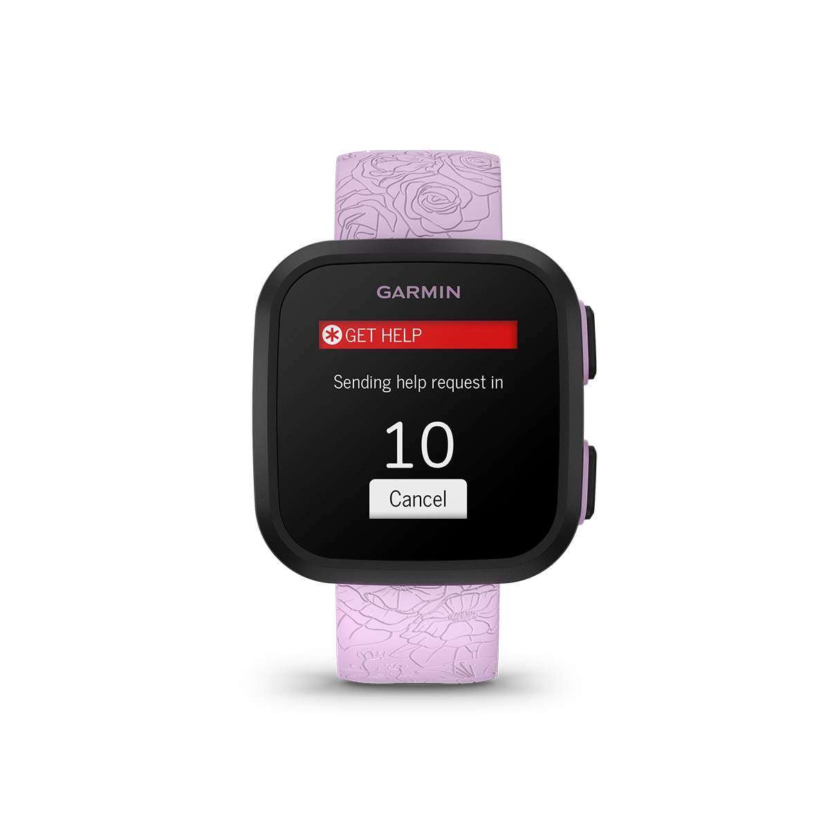 Garmin Bounce in Lilac Floral get help screen