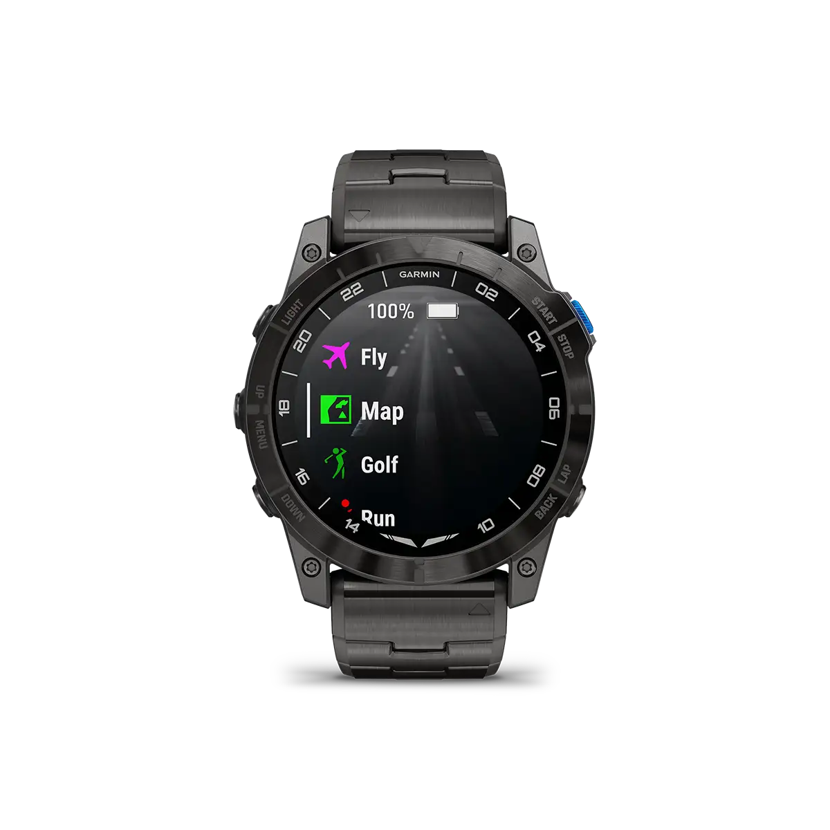 Garmin D2 Mach 1 Pro smartwatch features for flight, map, golf and running