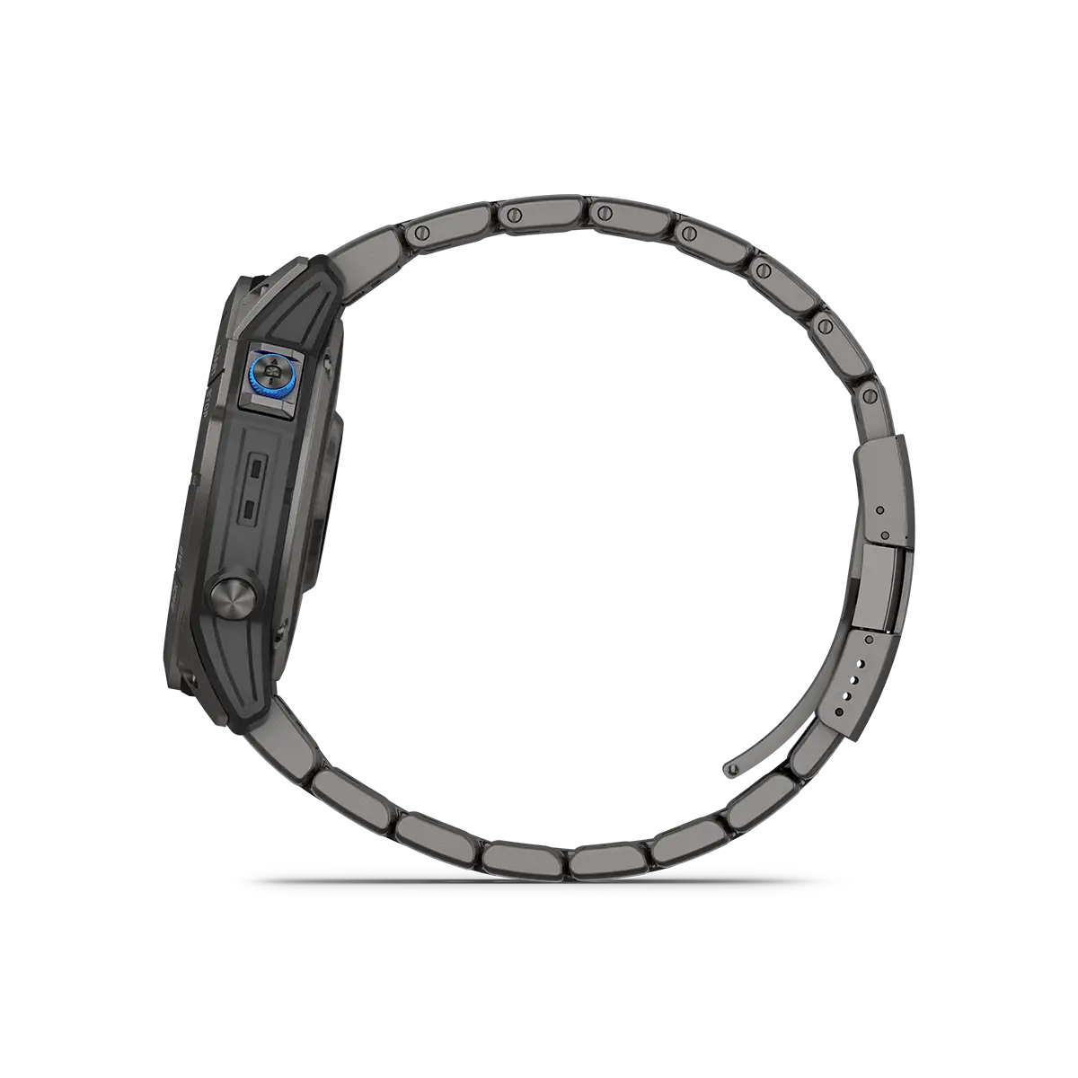 Garmin D2 Mach 1 Pro aviation smartwatch left side view with titanium bracelet
