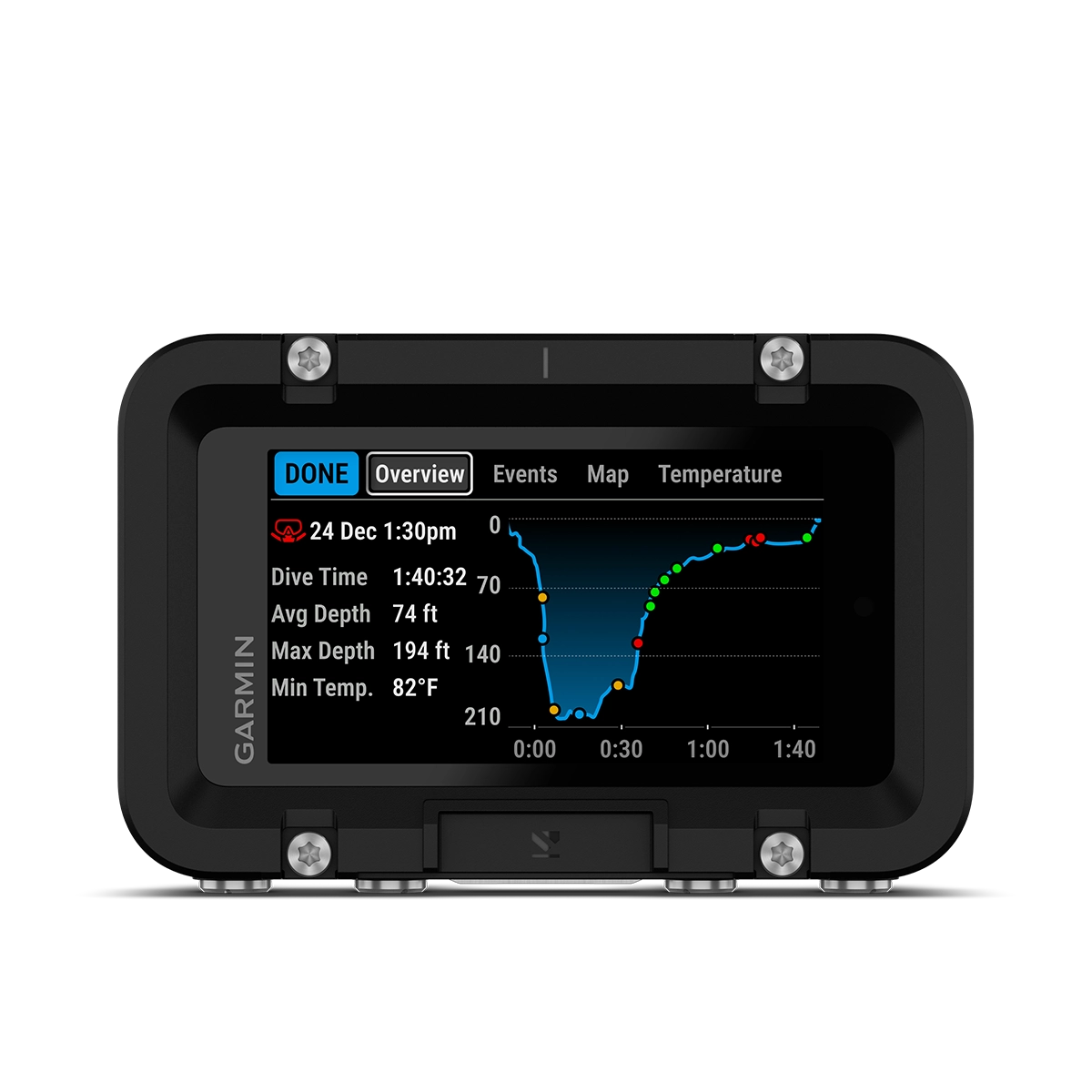 Garmin Descent X50i depth history