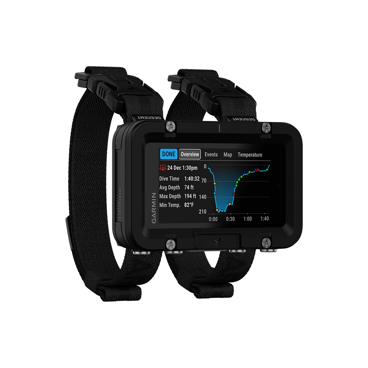 Garmin Descent X50i depth history chart