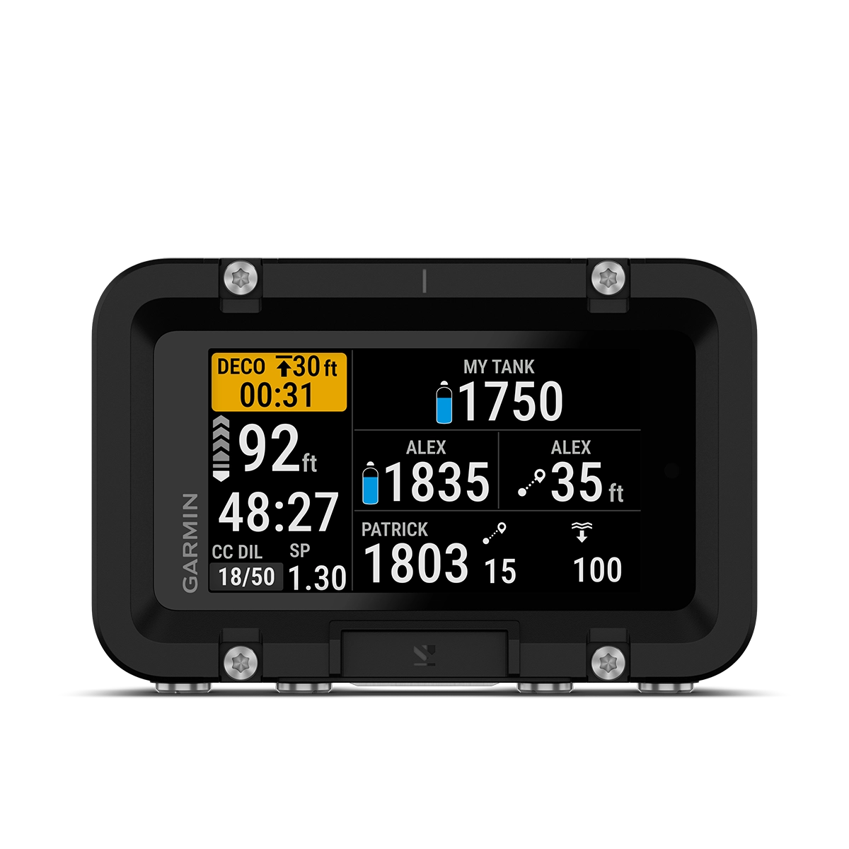 Garmin Descent X50i diver dashboard datasceen