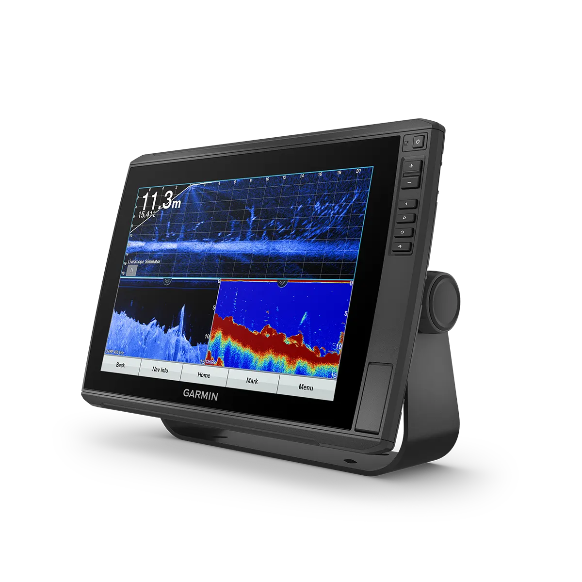 Garmin ECHOMAP Ultra 122sv tilted left with sonar screens