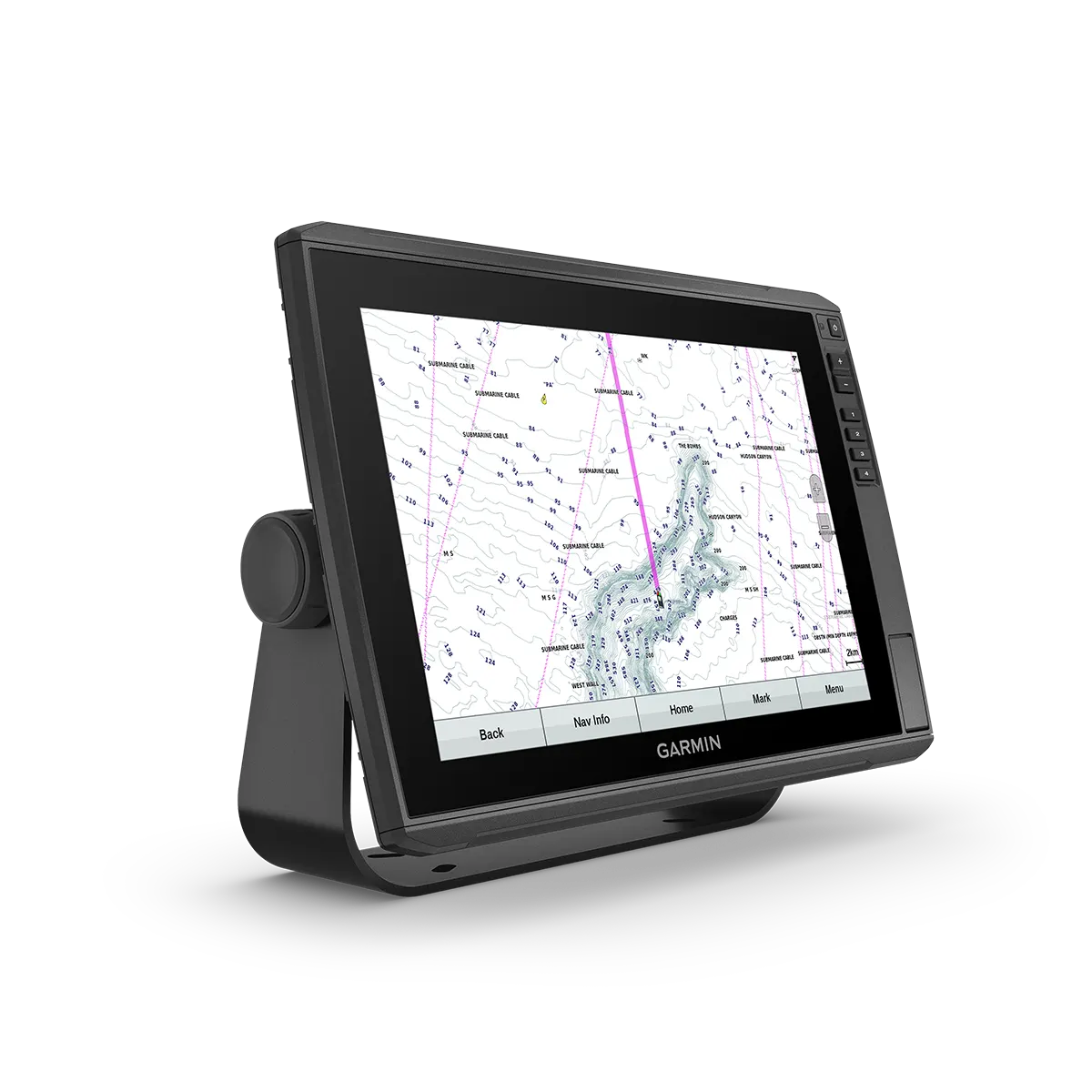 Garmin ECHOMAP Ultra 122sv tilted right with charts