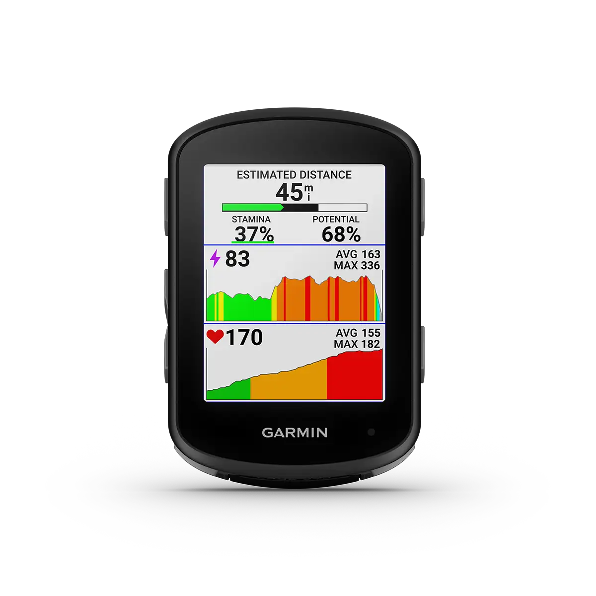 Garmin Edge 540 with estimated distance, heart rate and other data fields screen