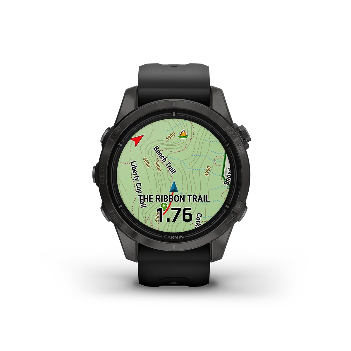 Garmin epix PRO Gen 2 Sapphire fitness watch in black map with trails and GPS