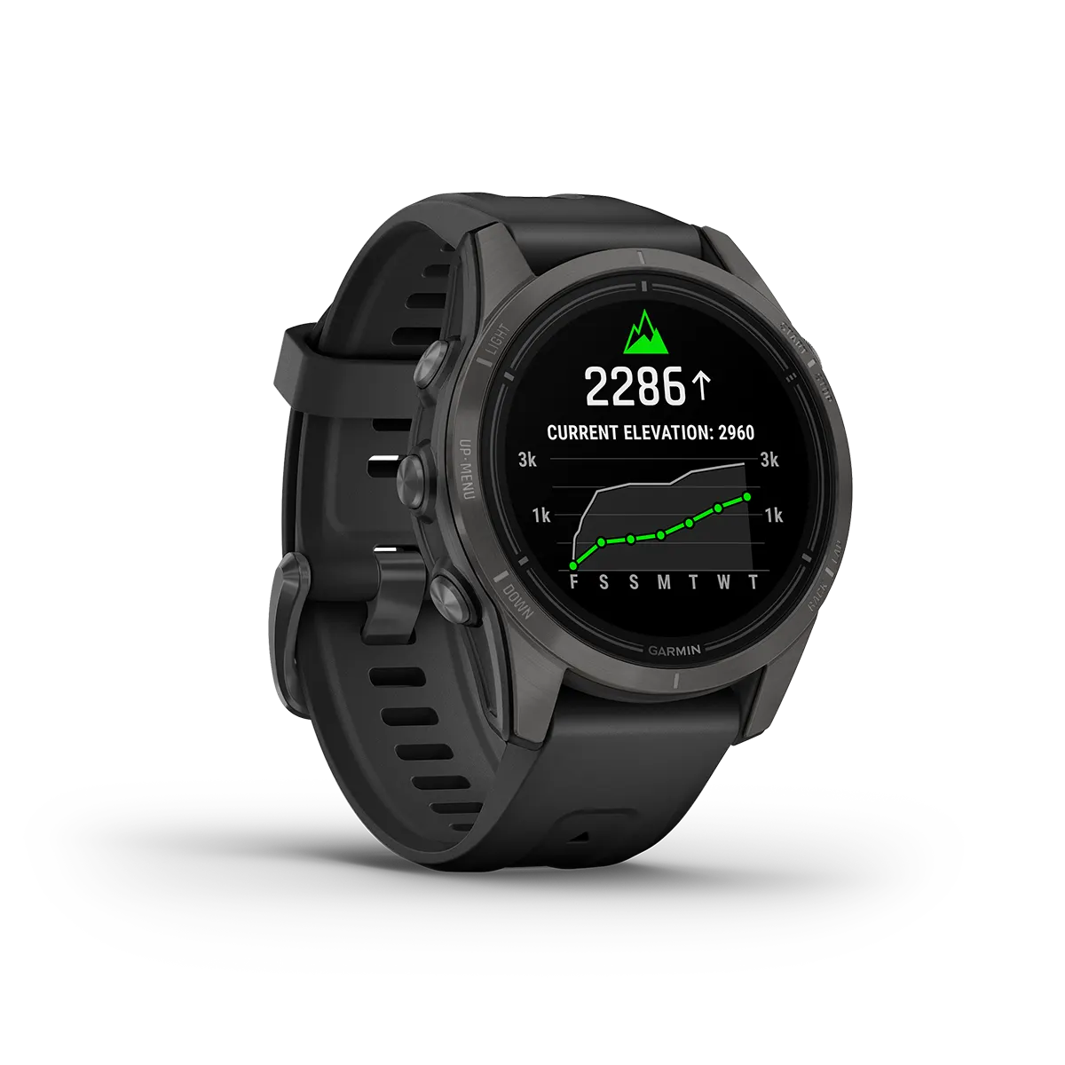 Garmin epix PRO Gen 2 Sapphire in black right angled elevation display