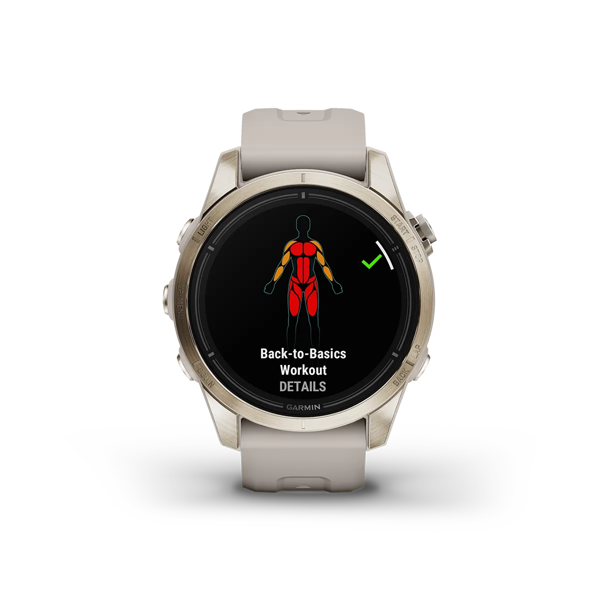 Garmin epix PRO Gen 2 Sapphire fitness watch in sand with workouts