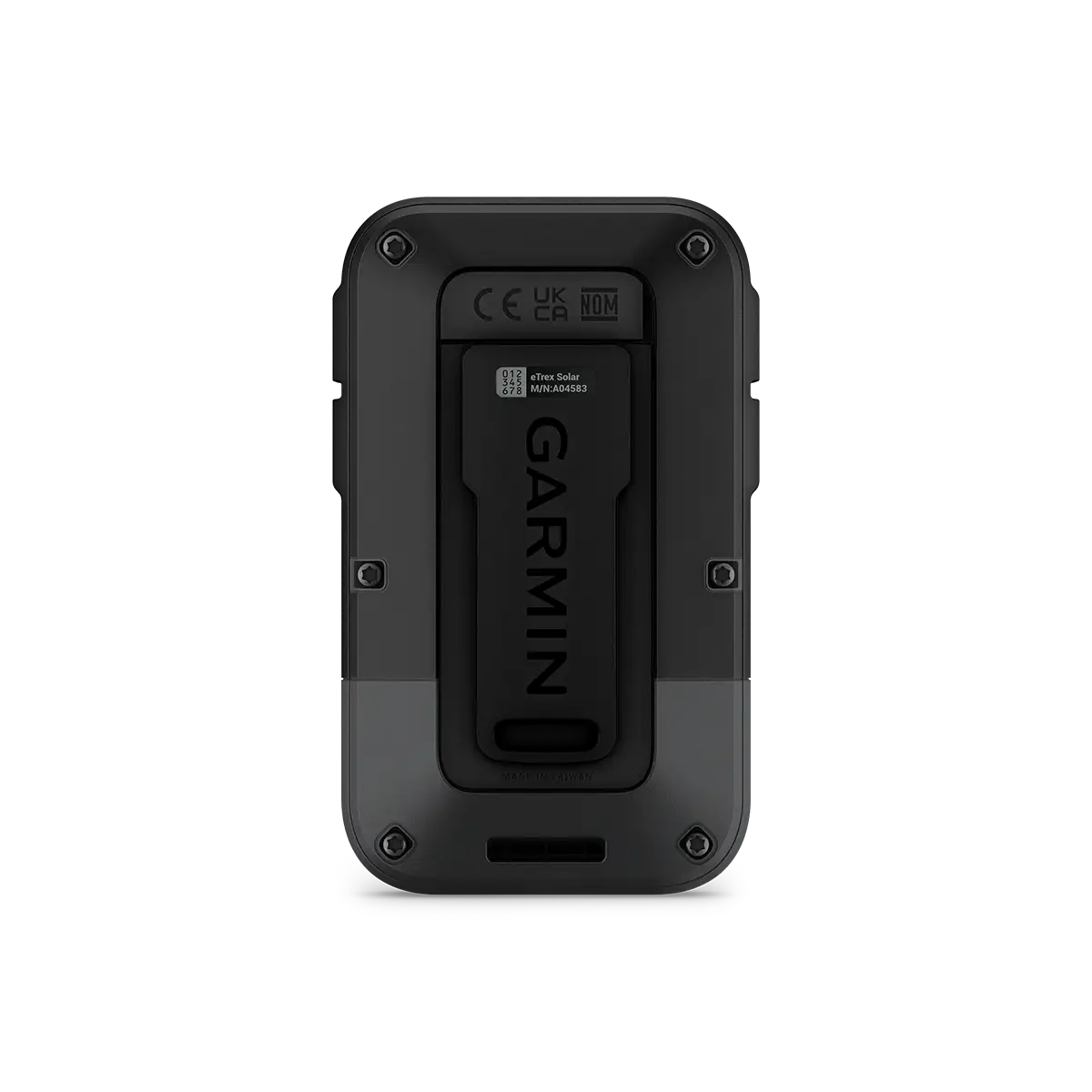 Garmin eTrex Solar hiking GPS handheld back view with clip