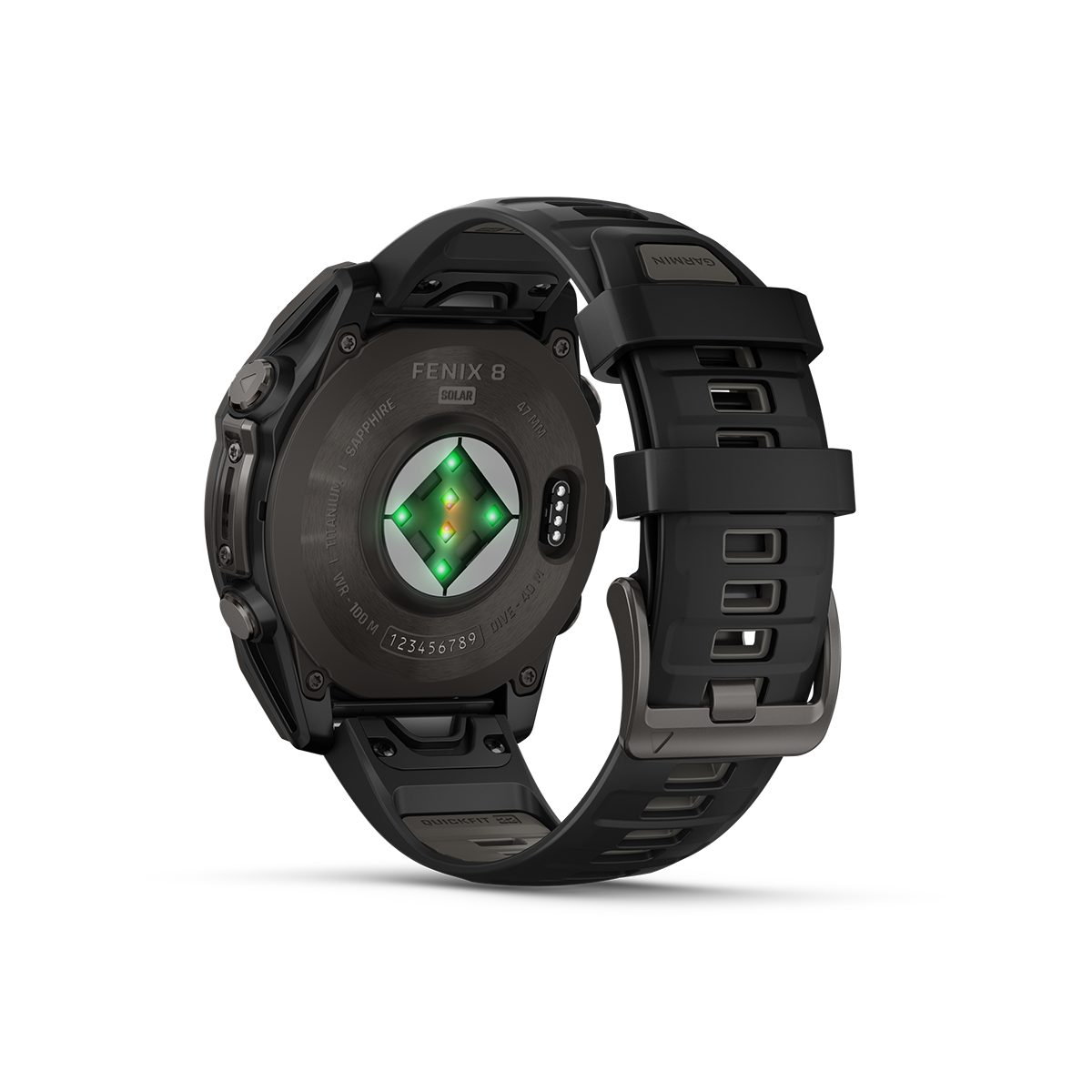 Garmin fenix 8 solar 47mm carbon grey rear view