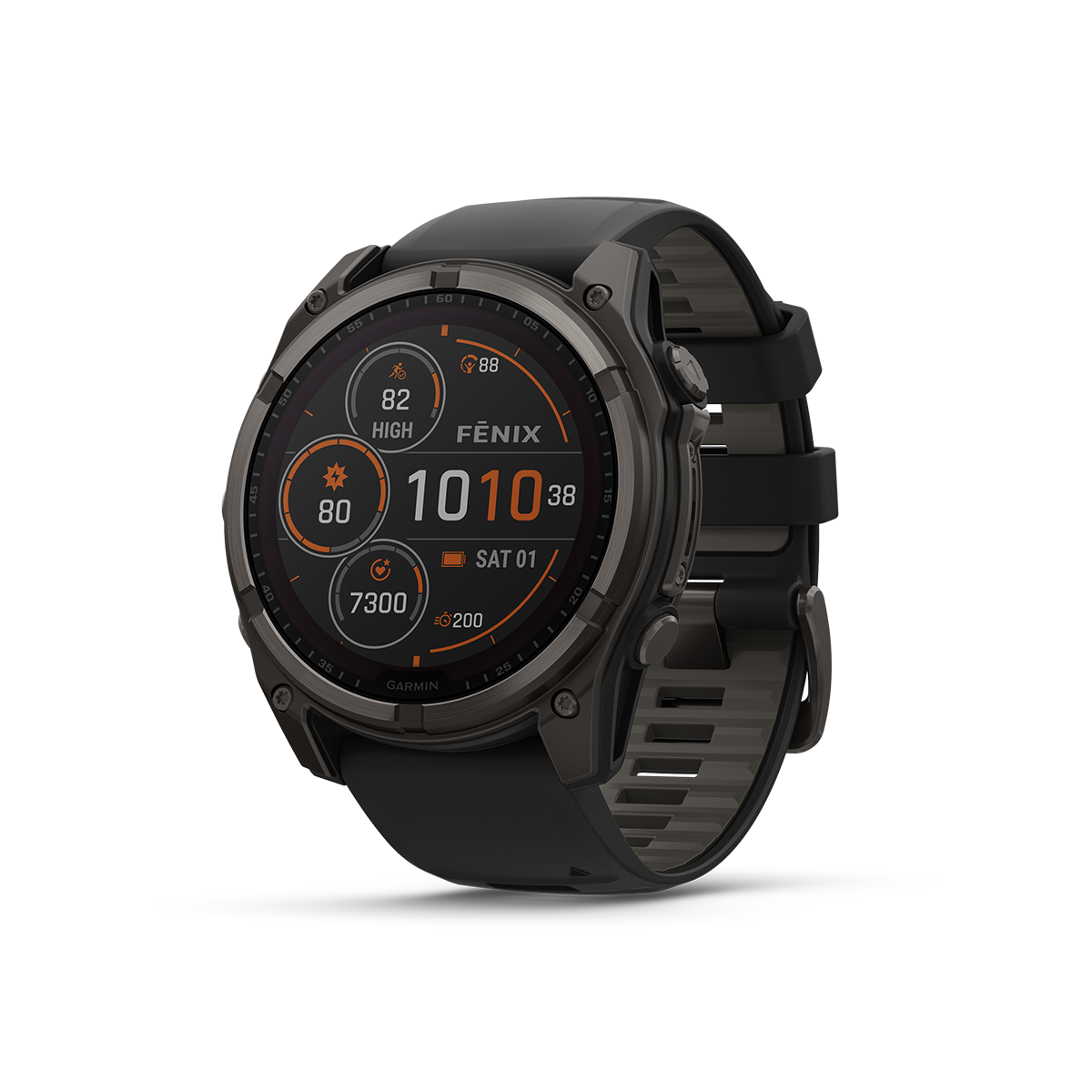 Garmin fēnix 8 solar smartwatch 51mm carbon grey titanium with black and grey silicone band