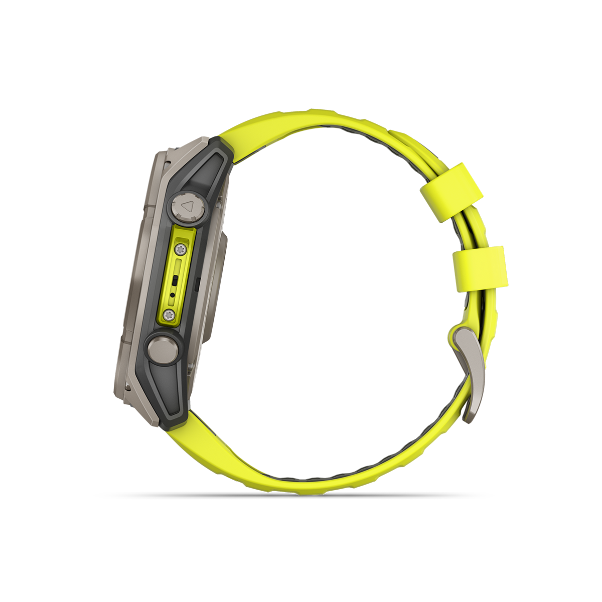 Garmin fēnix 8 solar smartwatch titanium and yellow left side