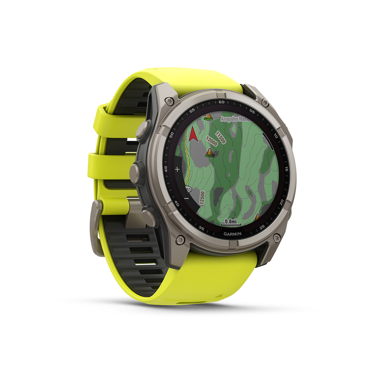Garmin fēnix 8 solar smartwatch 51 mm titanium with yellow and graphite silicone band with map screen