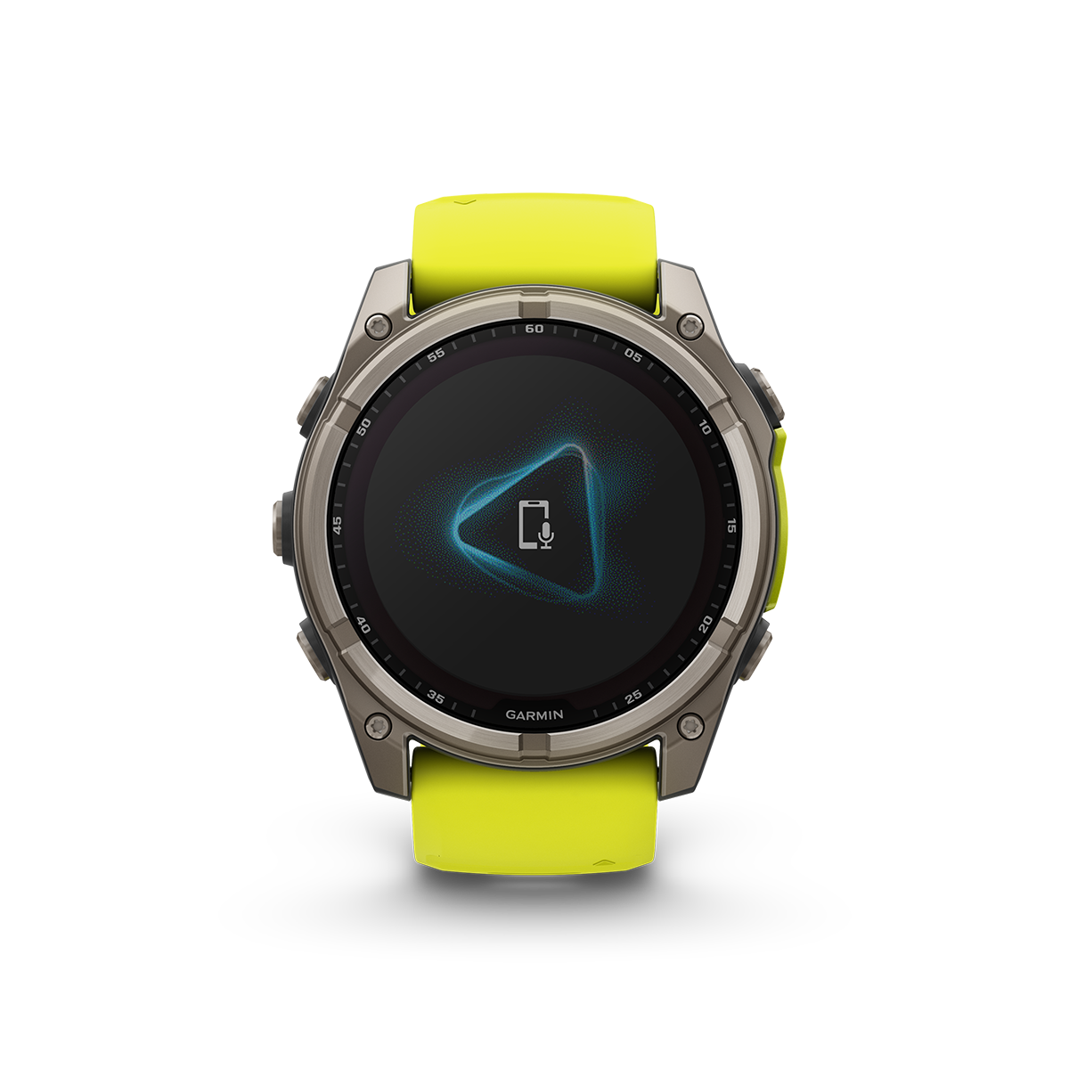 Garmin fēnix 8 solar smartwatch titanium with yellow band feature voice assistant