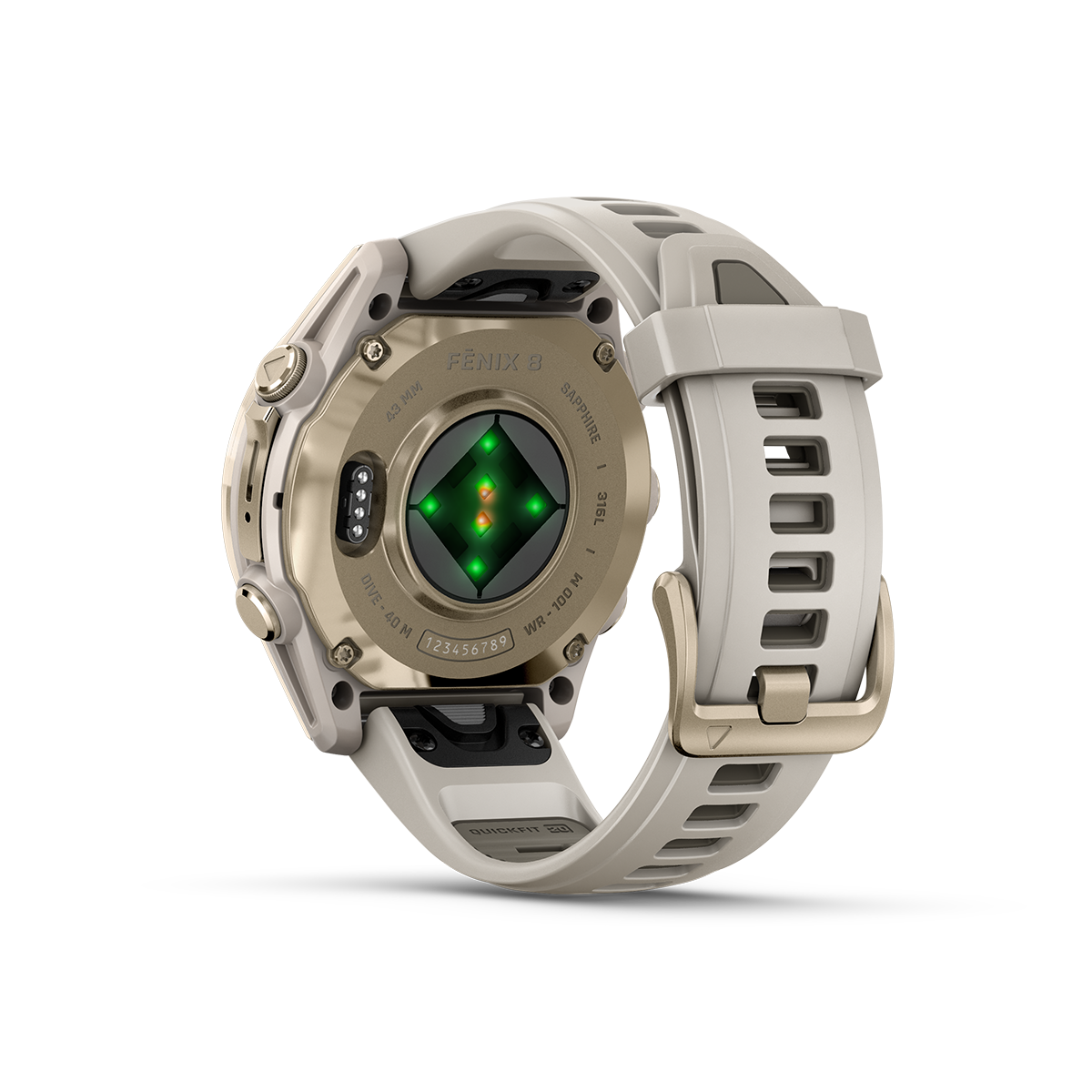 Garmin fenix 8 43mm soft gold back view