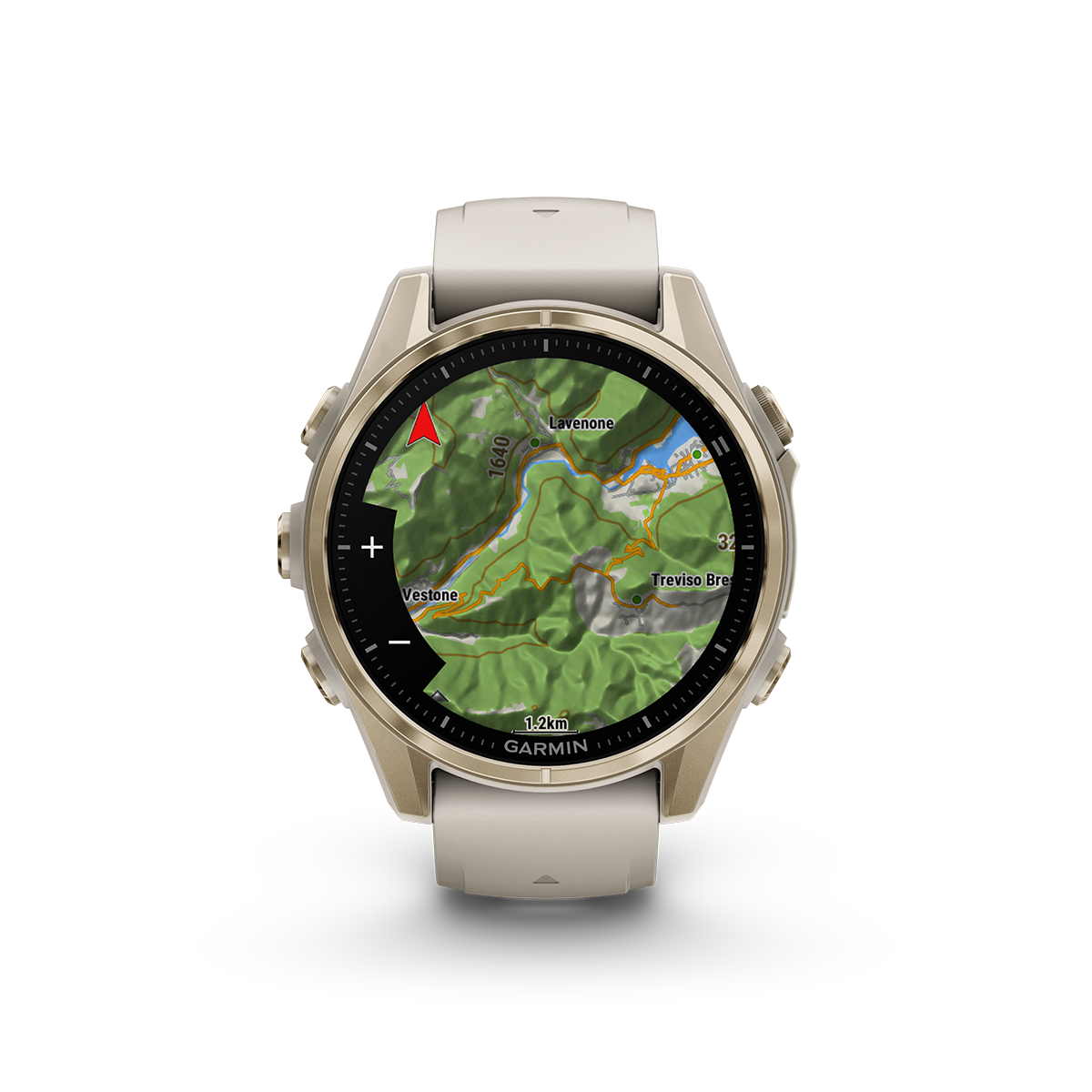 Garmin fenix 8 43mm soft gold topo map metric