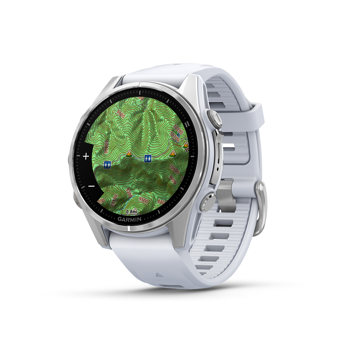 Garmin fenix 8 43mm silver topo map shading statute