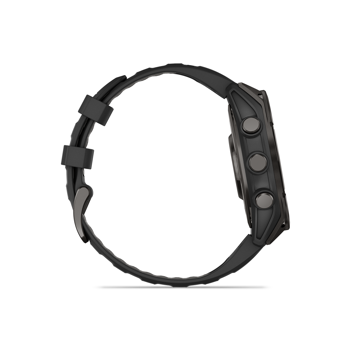 Garmin fēnix 8 47mm AMOLED smartwatch right side in Sapphire, Carbon Gray DLC Titanium showing buttons