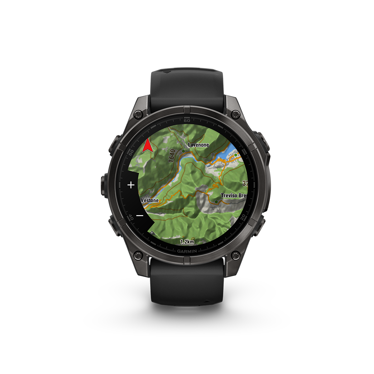 Garmin fēnix 8 AMOLED watch in Sapphire, Carbon Gray DLC Titanium with TopoActive maps topographical maps metric