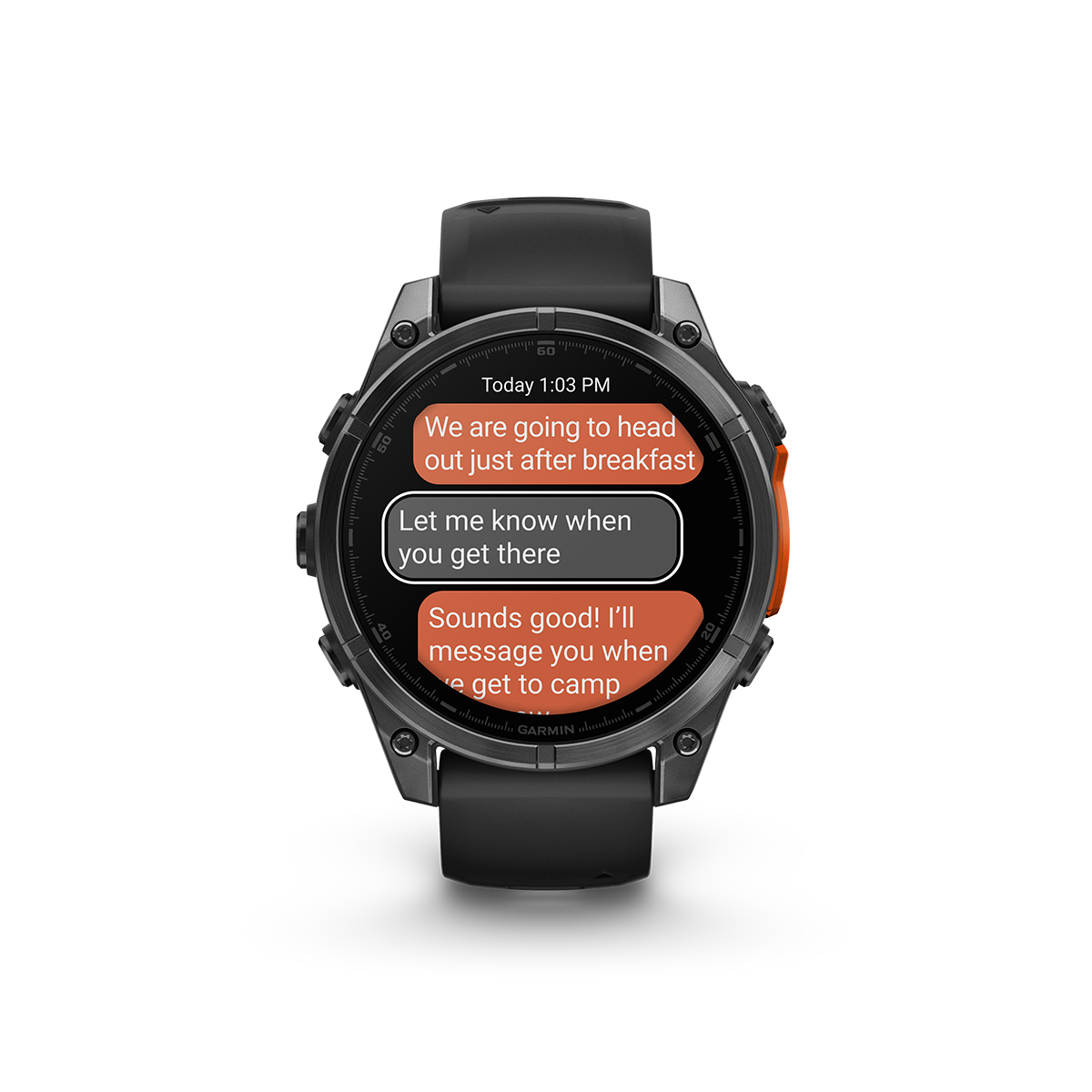 Garmin fēnix 8 47mm watch in Slate Gray with messenger app thread