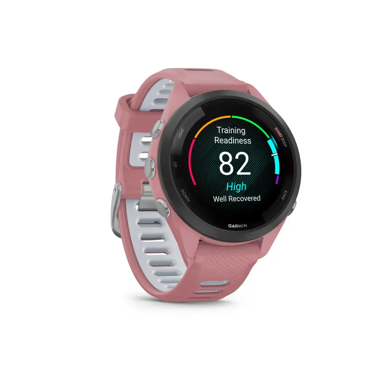 Garmin Forerunner 265S in pink right angled view