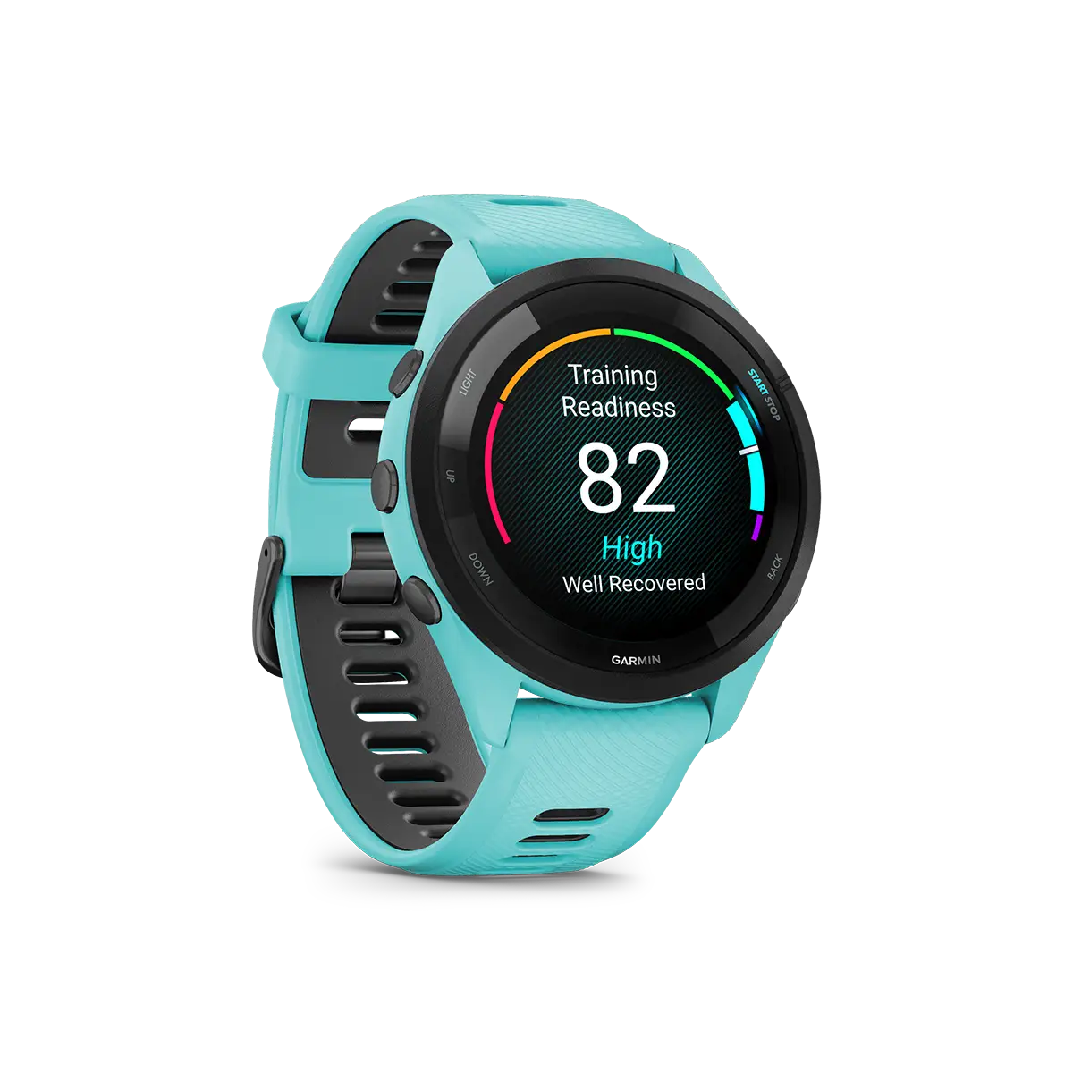 Garmin Forerunner 265 in aqua right angled view