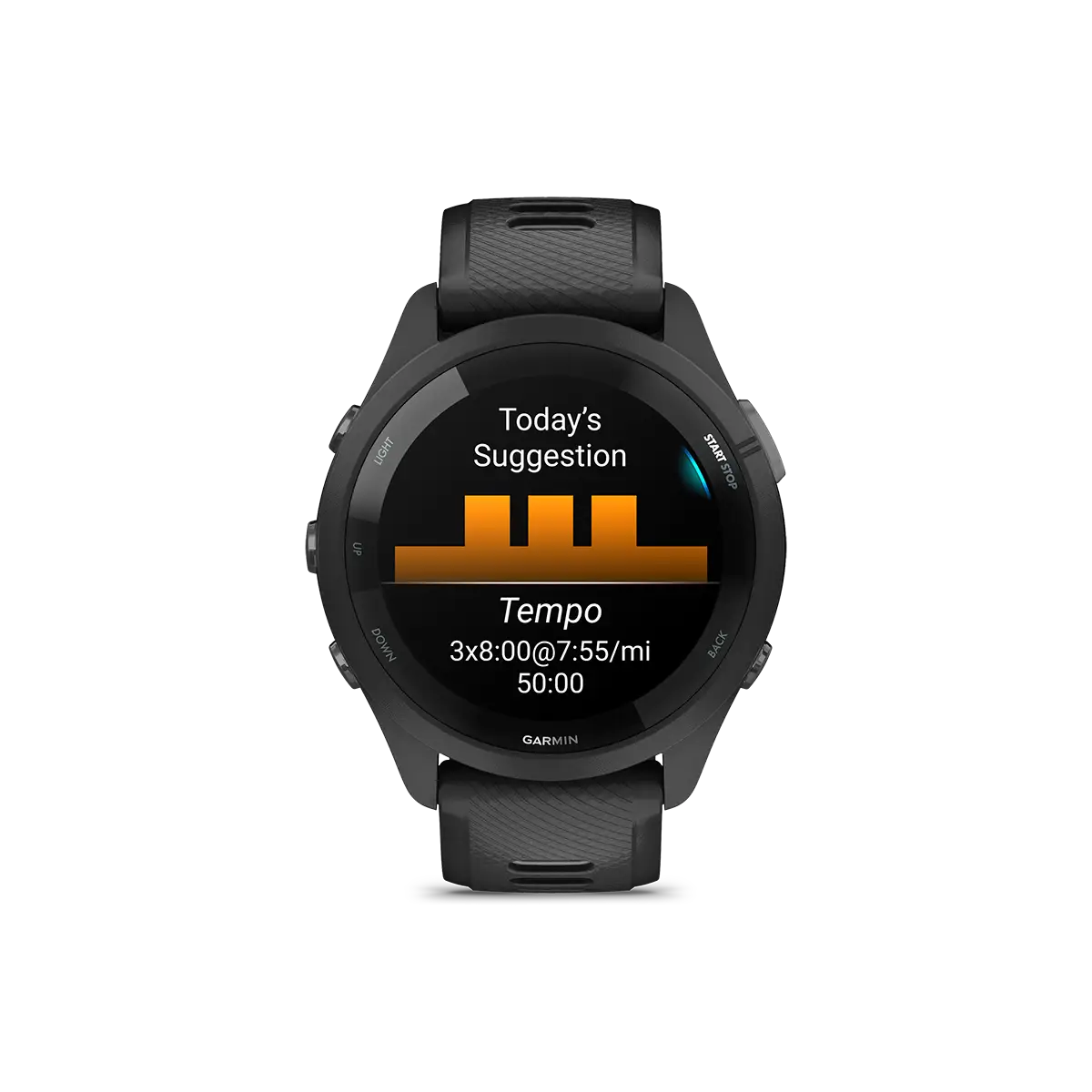 Garmin Forerunner 265 in black with suggestions screen