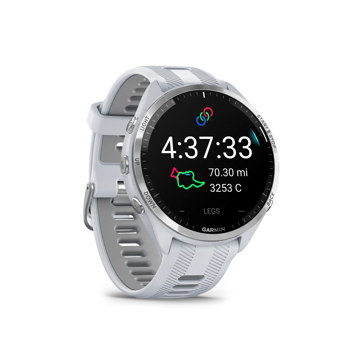 Garmin Forerunner 965 in white right angled view with course