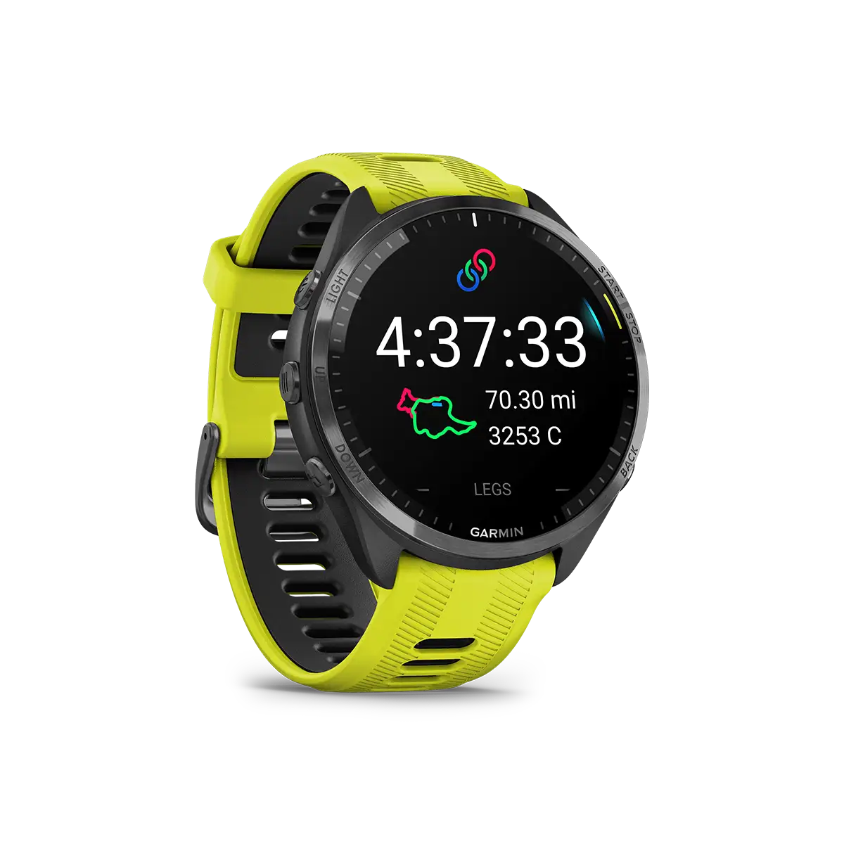 Garmin Forerunner 965 in yellow right angled view
