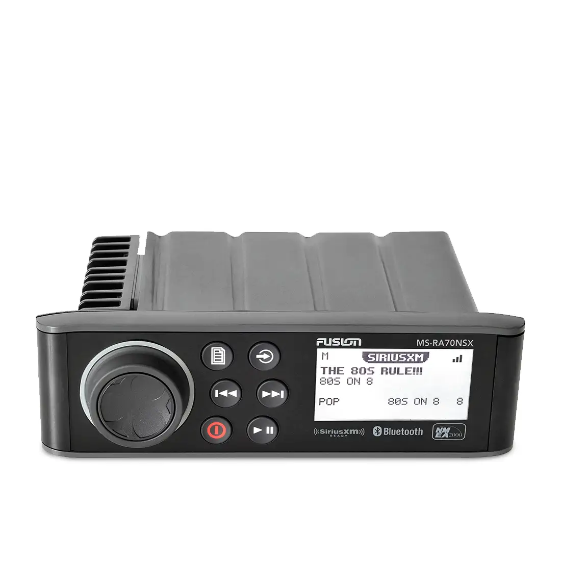 Fusion RA70NSX marine stereo front and top view