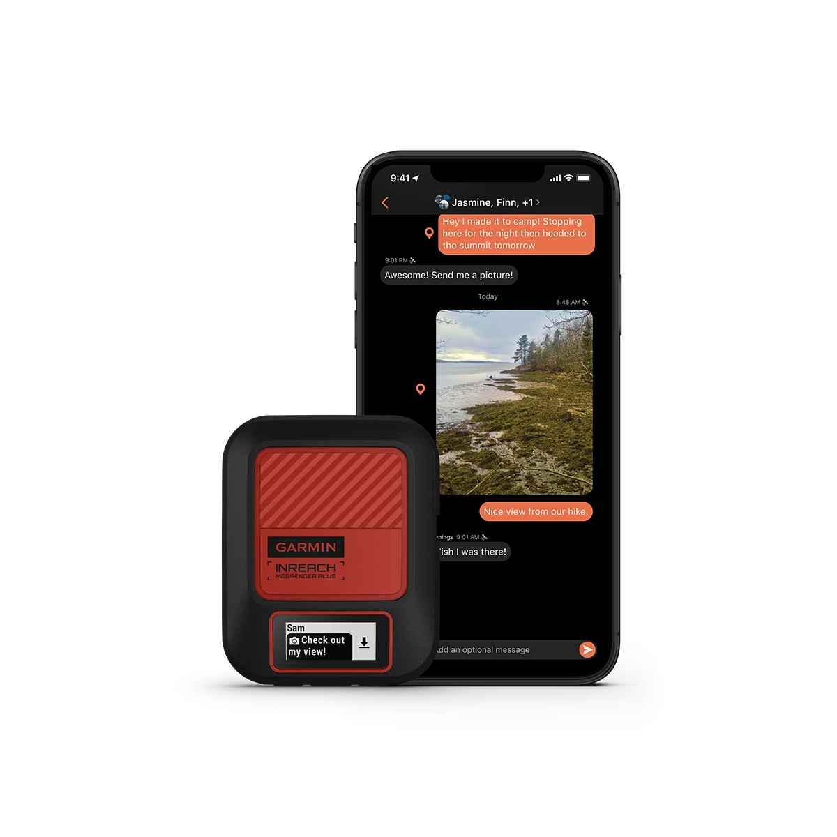 Garmin inReach Messenger Plus with phone receiving photo