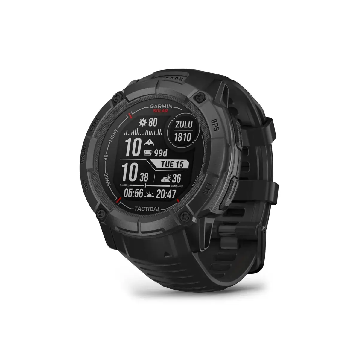 Garmin Instinct 2X Solar - Tactical Edition in black with homepage screen