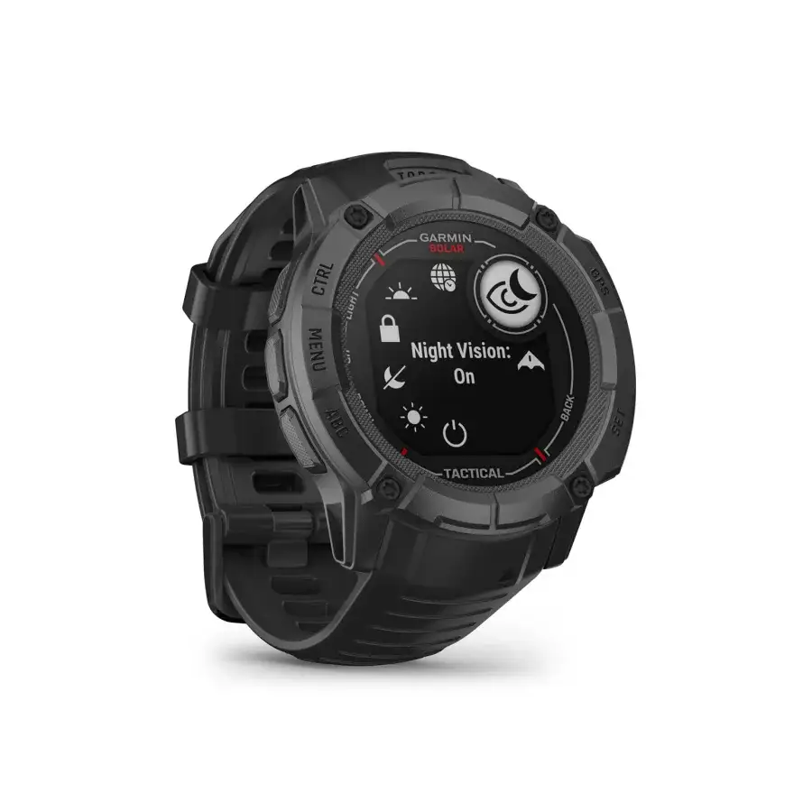 Garmin Instinct 2X Solar - Tactical Edition in black angled right with night vision screen