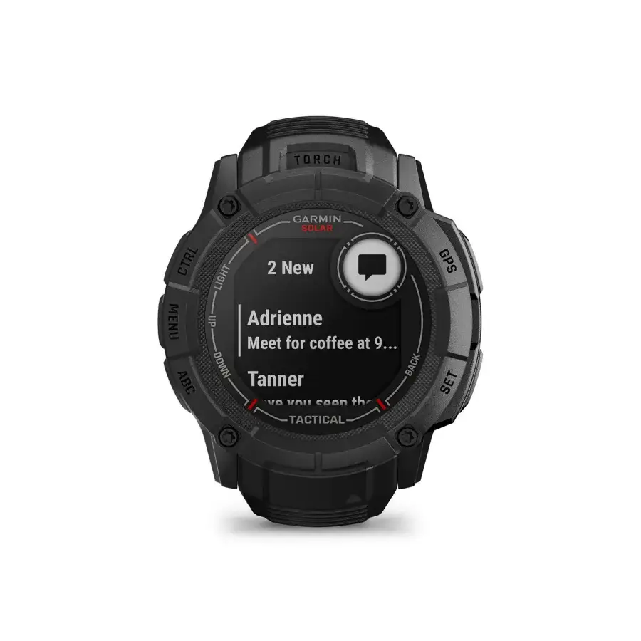 Garmin Instinct 2X Solar - Tactical Edition in black with message screen