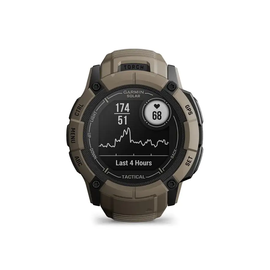 Garmin Instinct 2X Solar - Tactical Edition in coyote tan with heart rate screen