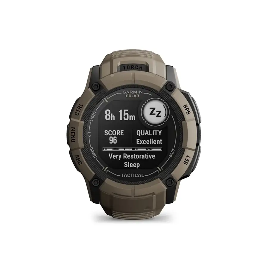 Garmin Instinct 2X Solar - Tactical Edition in coyote tan with sleep quality score screen